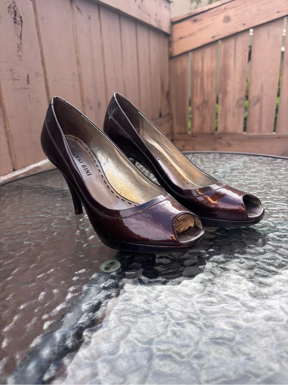 Gianni Bini Burgundy Patent Peep-Toe Heels